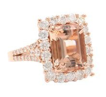 Load image into Gallery viewer, 5.10 Carats Exquisite Natural Morganite and Diamond 14K Solid Rose Gold Ring