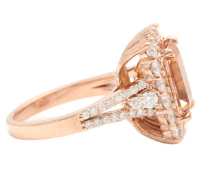 5.10 Carats Exquisite Natural Morganite and Diamond 14K Solid Rose Gold Ring