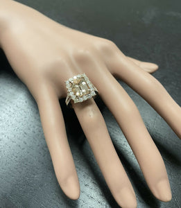 5.10 Carats Exquisite Natural Morganite and Diamond 14K Solid Rose Gold Ring