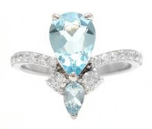 Load image into Gallery viewer, 1.75 Carats Natural Aquamarine and Diamond 14K Solid White Gold Ring