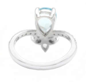 1.75 Carats Natural Aquamarine and Diamond 14K Solid White Gold Ring