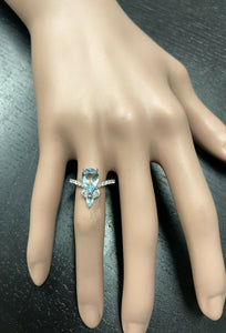 1.75 Carats Natural Aquamarine and Diamond 14K Solid White Gold Ring