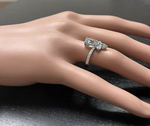 1.75 Carats Natural Aquamarine and Diamond 14K Solid White Gold Ring