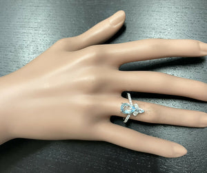1.75 Carats Natural Aquamarine and Diamond 14K Solid White Gold Ring