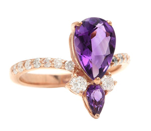 2.00 Carats Natural Impressive Amethyst and Diamond 14K Rose Gold Ring
