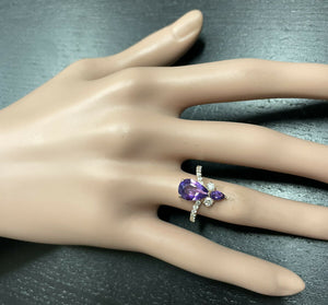 2.00 Carats Natural Impressive Amethyst and Diamond 14K Rose Gold Ring