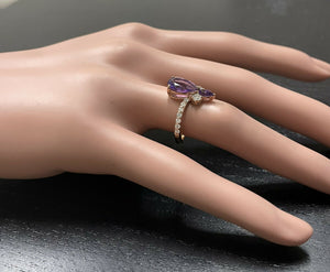 2.00 Carats Natural Impressive Amethyst and Diamond 14K Rose Gold Ring