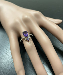2.00 Carats Natural Impressive Amethyst and Diamond 14K Rose Gold Ring