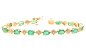 Very Impressive 9.15 Carats Natural Emerald & Diamond 14K Solid Yellow Gold Bracelet
