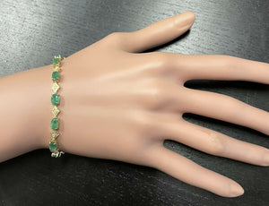Very Impressive 9.15 Carats Natural Emerald & Diamond 14K Solid Yellow Gold Bracelet
