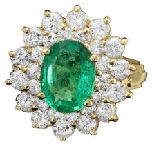 Load image into Gallery viewer, 3.00 Carats Natural Emerald and Diamond 14K Solid Yellow Gold Ring