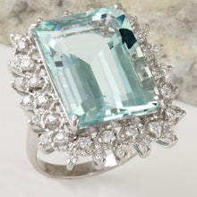 Load image into Gallery viewer, 14.90 Carats Natural Aquamarine and Diamond 14K Solid White Gold Ring