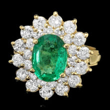 Load image into Gallery viewer, 3.00 Carats Natural Emerald and Diamond 14K Solid Yellow Gold Ring
