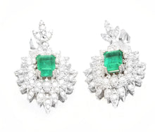 Load image into Gallery viewer, Superb 5.00 Carats Natural Emerald and Diamond 14K Solid White Gold Earrings