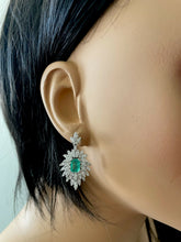 Load image into Gallery viewer, Superb 5.00 Carats Natural Emerald and Diamond 14K Solid White Gold Earrings