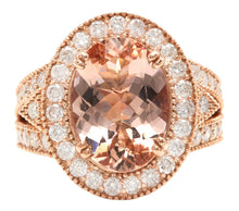 Load image into Gallery viewer, 8.00 Carats Exquisite Natural Peach Morganite and Diamond 14K Solid Rose Gold Ring