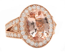Load image into Gallery viewer, 8.00 Carats Exquisite Natural Peach Morganite and Diamond 14K Solid Rose Gold Ring