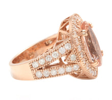 Load image into Gallery viewer, 8.00 Carats Exquisite Natural Peach Morganite and Diamond 14K Solid Rose Gold Ring