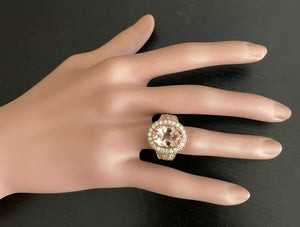 8.00 Carats Exquisite Natural Peach Morganite and Diamond 14K Solid Rose Gold Ring