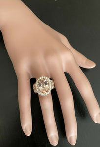 8.00 Carats Exquisite Natural Peach Morganite and Diamond 14K Solid Rose Gold Ring