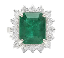 Load image into Gallery viewer, 7.05 Carats Natural Emerald and Diamond 14K Solid White Gold Ring
