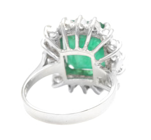 7.05 Carats Natural Emerald and Diamond 14K Solid White Gold Ring