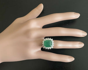 7.05 Carats Natural Emerald and Diamond 14K Solid White Gold Ring