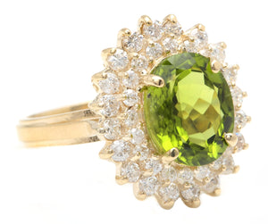 5.30 Carats Impressive Natural Peridot and Diamond 14K Yellow Gold Ring