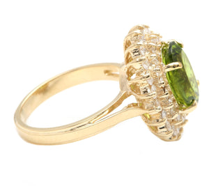 5.30 Carats Impressive Natural Peridot and Diamond 14K Yellow Gold Ring