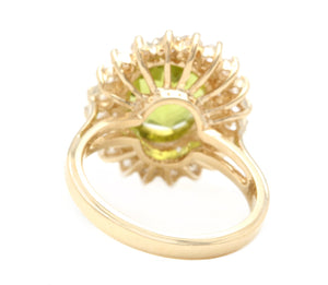 5.30 Carats Impressive Natural Peridot and Diamond 14K Yellow Gold Ring