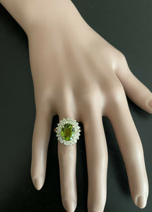 5.30 Carats Impressive Natural Peridot and Diamond 14K Yellow Gold Ring