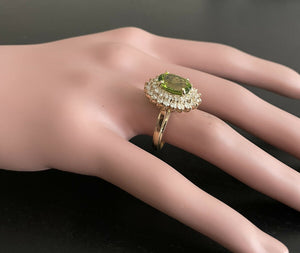5.30 Carats Impressive Natural Peridot and Diamond 14K Yellow Gold Ring
