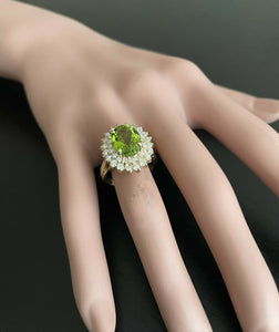 5.30 Carats Impressive Natural Peridot and Diamond 14K Yellow Gold Ring