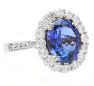 4.90 Carats Natural Very Nice Looking Tanzanite and Diamond 18K Solid White Gold Ring