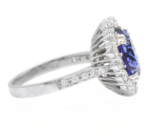 4.90 Carats Natural Very Nice Looking Tanzanite and Diamond 18K Solid White Gold Ring