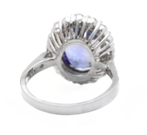 4.90 Carats Natural Very Nice Looking Tanzanite and Diamond 18K Solid White Gold Ring
