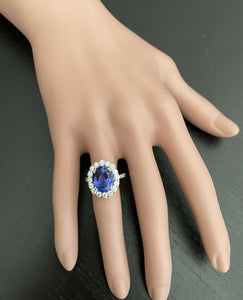 4.90 Carats Natural Very Nice Looking Tanzanite and Diamond 18K Solid White Gold Ring