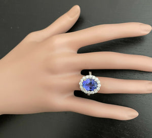 4.90 Carats Natural Very Nice Looking Tanzanite and Diamond 18K Solid White Gold Ring
