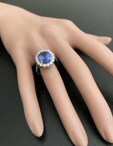4.90 Carats Natural Very Nice Looking Tanzanite and Diamond 18K Solid White Gold Ring