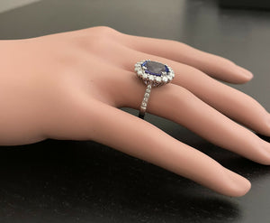 4.90 Carats Natural Very Nice Looking Tanzanite and Diamond 18K Solid White Gold Ring