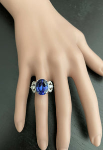 9.50 Carats Natural Very Nice Looking Tanzanite and Diamond 14K Solid White Gold Ring