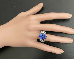 9.50 Carats Natural Very Nice Looking Tanzanite and Diamond 14K Solid White Gold Ring