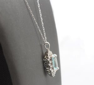 3.40Ct Natural Aquamarine and Diamond 14K Solid White Gold Necklace