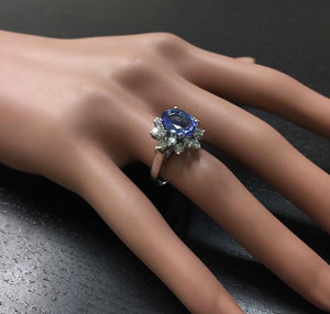 4.07 Carats Natural Very Nice Looking Tanzanite and Diamond 14K Solid White Gold Ring