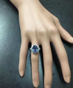 4.07 Carats Natural Very Nice Looking Tanzanite and Diamond 14K Solid White Gold Ring