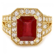 Load image into Gallery viewer, 7.40 Carats Impressive Natural Red Ruby and Diamond 14K Yellow Gold Ring