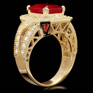 7.40 Carats Impressive Natural Red Ruby and Diamond 14K Yellow Gold Ring
