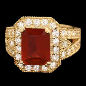 7.40 Carats Impressive Natural Red Ruby and Diamond 14K Yellow Gold Ring