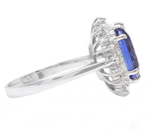5.30 Carats Natural Very Nice Looking Tanzanite and Diamond 14K Solid White Gold Ring