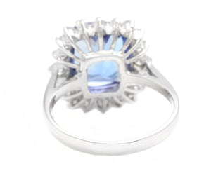 5.30 Carats Natural Very Nice Looking Tanzanite and Diamond 14K Solid White Gold Ring